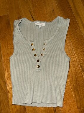 Love Tree Ribbed Henley Tank in Sage Green with Gold Buttons
